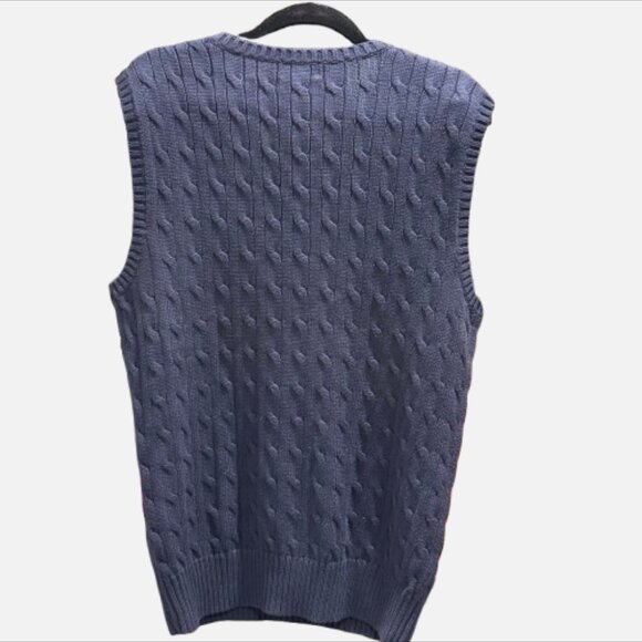 POLO by Ralph Lauren Schoolboy Blue Cable Knit Vest Sweater (Size L 18/20Y) - Picture 3 of 7